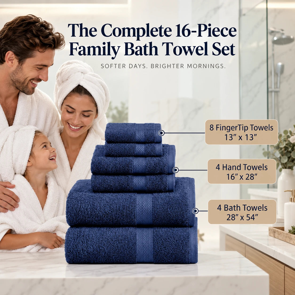 16 Piece Luxury Towel Set - 100% Turkish Cotton, Quick Dry