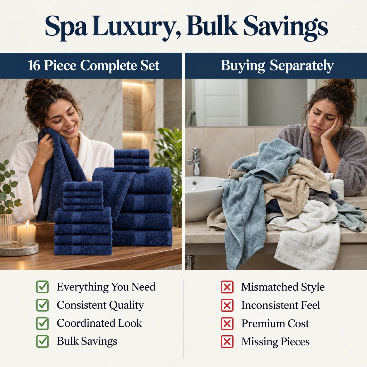 16 Piece Luxury Towel Set - 100% Turkish Cotton, Quick Dry