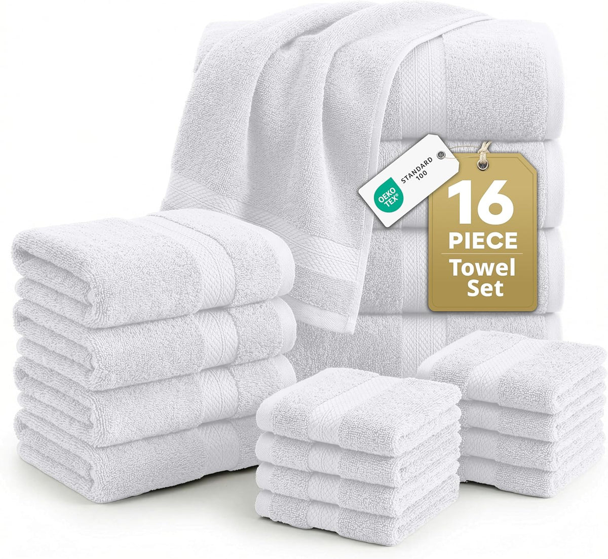 16 Piece Luxury Towel Set - 100% Turkish Cotton, Quick Dry