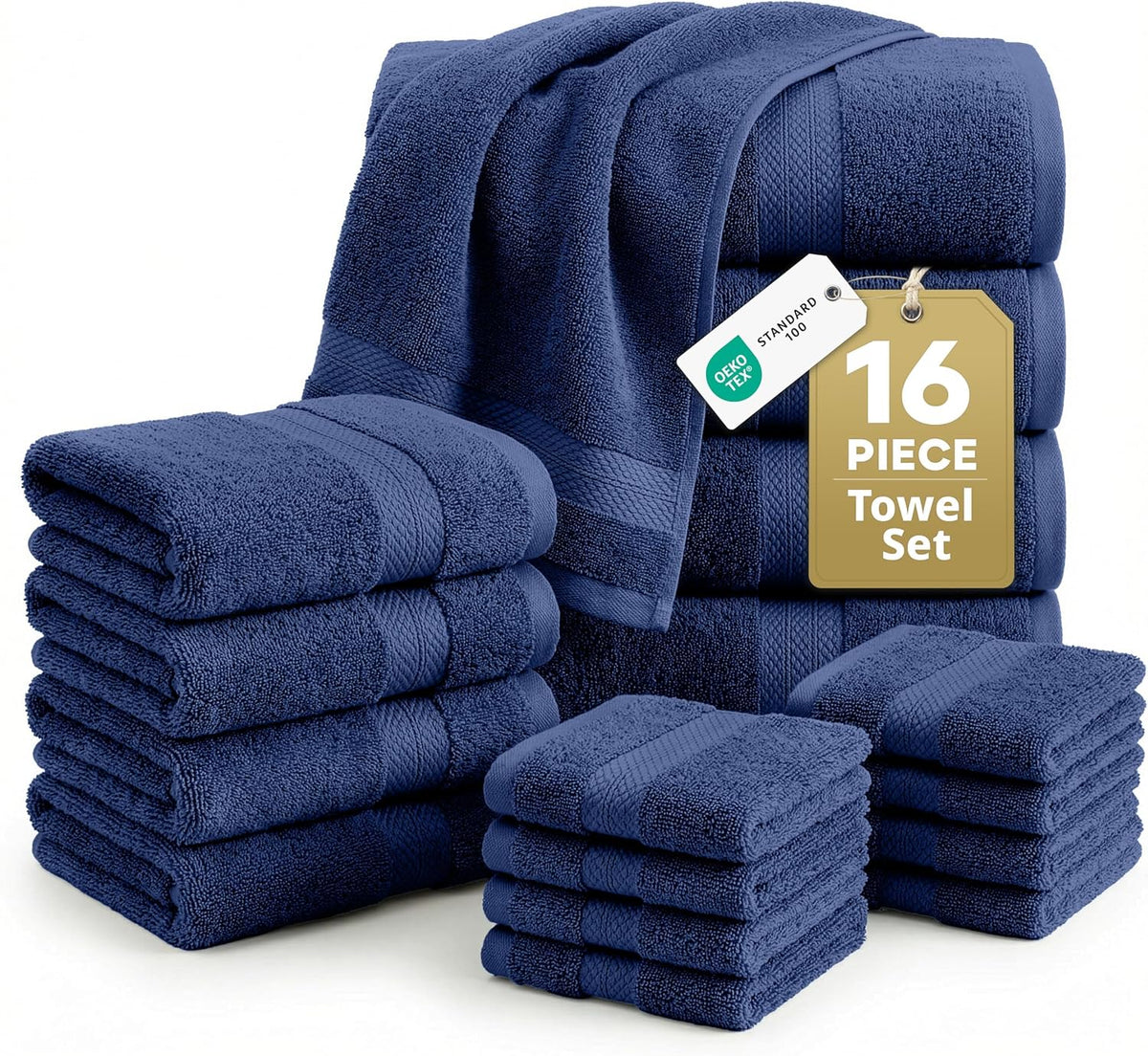 16 Piece Luxury Towel Set - 100% Turkish Cotton, Quick Dry