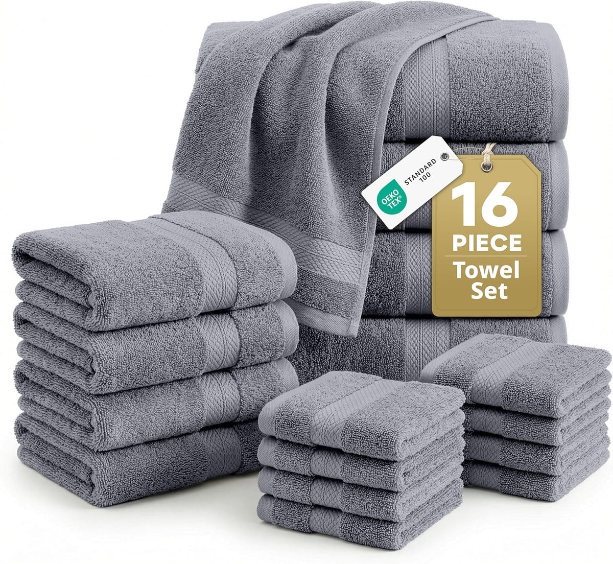 16 Piece Luxury Towel Set - 100% Turkish Cotton, Quick Dry
